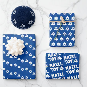 Feuille De Papier Cadeau Étoile de David Mazel Tov Bar Bat Mitzvah Hanukkah