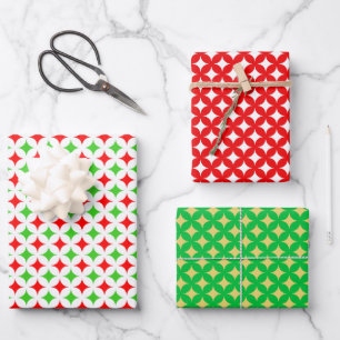 Feuille De Papier Cadeau Étoile de diamant sur fond vert, rouge et blanc