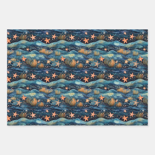 Feuille De Papier Cadeau Étoile de mer aquarelle  (Devant)