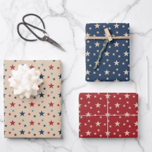 Feuille De Papier Cadeau Étoile de motif vintage 4 juillet rouge bleu beige