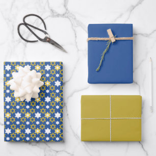 Feuille De Papier Cadeau Etoile dorée et bleue de David