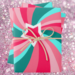 Feuille De Papier Cadeau Étoile Tourbillonnante Moderne Vert Rose