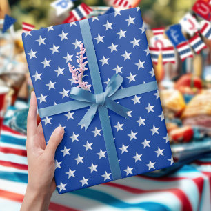 Feuille De Papier Cadeau Étoiles Argentées sur Fond Bleu Marine Americana