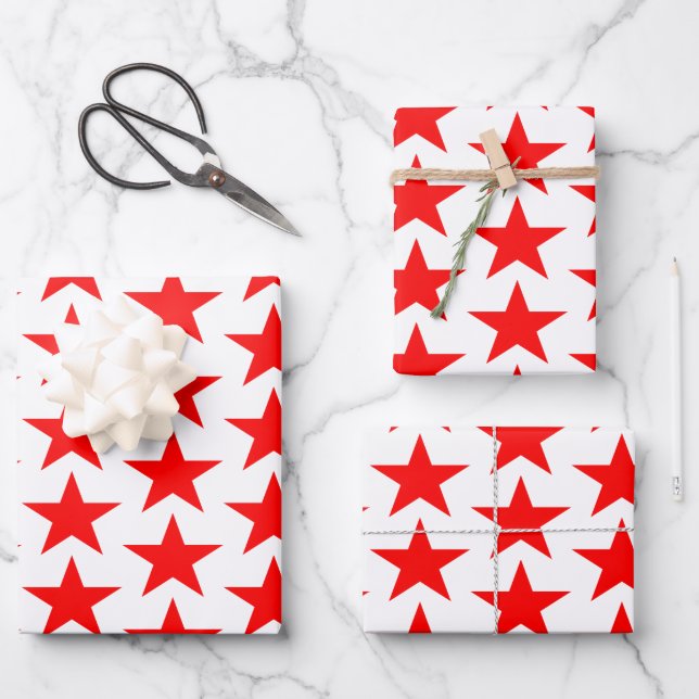 Feuille De Papier Cadeau Étoiles Bleues Et Rouges (Recto)