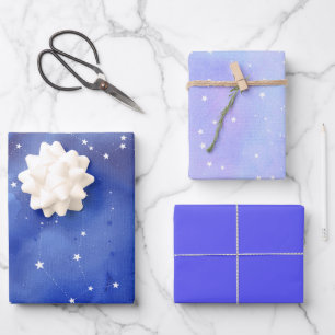 Feuille De Papier Cadeau Étoiles célestes indigo violet