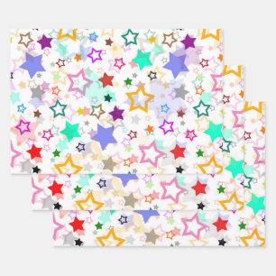 Feuille De Papier Cadeau Étoiles colorées blanches