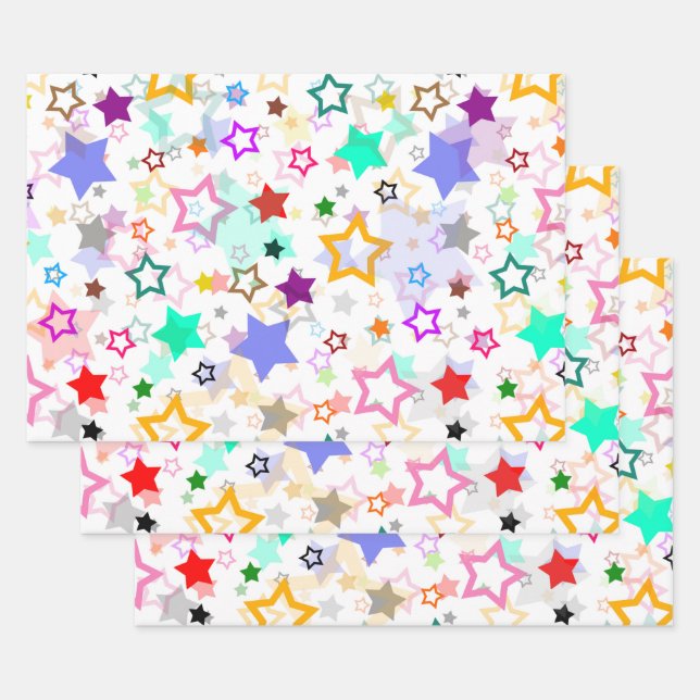 Feuille De Papier Cadeau Étoiles colorées blanches  (Lot)