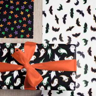 Feuille De Papier Cadeau Étoiles de chauves-souris fantômes Motifs d'Hallow