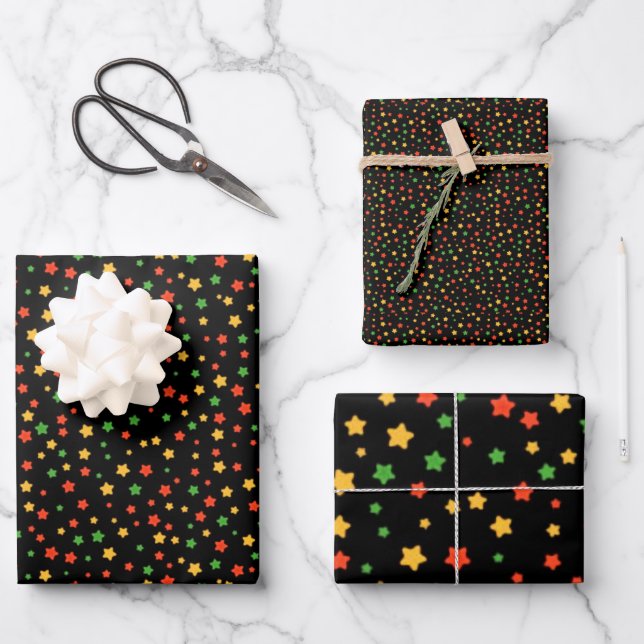 Feuille De Papier Cadeau Étoiles de Kwanzaa (Recto)