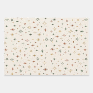Feuille De Papier Cadeau Étoiles de Noël et Motif Paillettes			