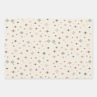 Feuille De Papier Cadeau Étoiles de Noël et Motif Paillettes