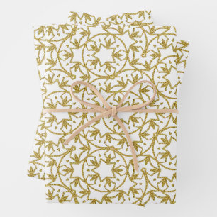 Feuille De Papier Cadeau Etoiles de Noël métal or Motif Jaune
