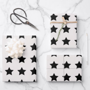 Feuille De Papier Cadeau Étoiles de Noël Motif blanc noir