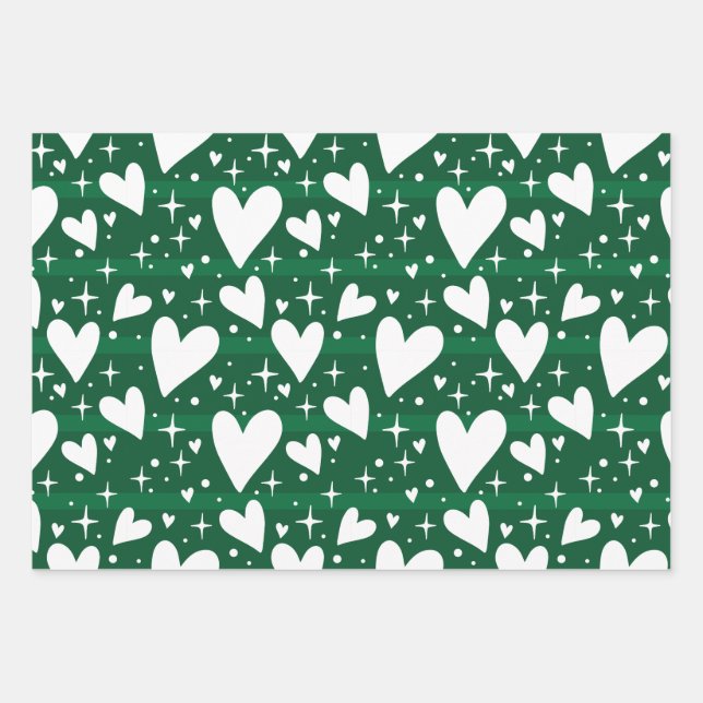 Feuille De Papier Cadeau Étoiles et coeurs (Devant)