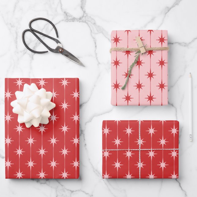 Feuille De Papier Cadeau Étoiles et Points de Style Moderne du Milieu du Si (Recto)