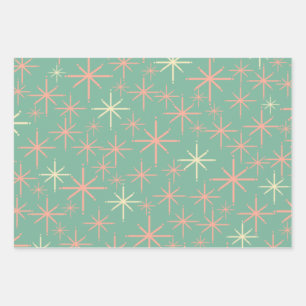 Feuille De Papier Cadeau Étoiles Retro Twinkings Motif Moyen-siècle Rose Tu