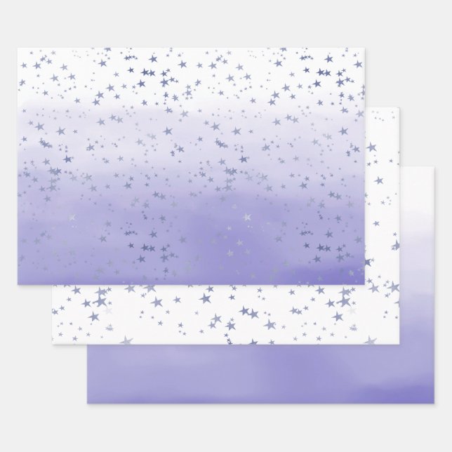 Feuille De Papier Cadeau Étoiles violettes Ombre (Lot)
