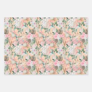 Feuille De Papier Cadeau Eucalyptus Rose Blanc Floral Boho Naissance