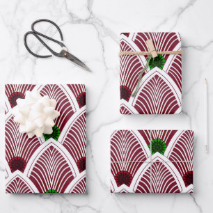 Feuille De Papier Cadeau Éventail Art Déco en rouge vif de fêtes