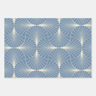 Feuille De Papier Cadeau Éventails géométriques Art Déco en gris-bleu