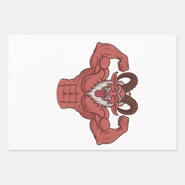 Feuille De Papier Cadeau Evil Krampus Noël Flexing Muscles Fitness (Devant)