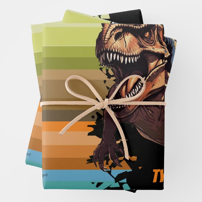 Feuille De Papier Cadeau Évolution des dinosaures éducative, cadeau d'anniv (En situation)