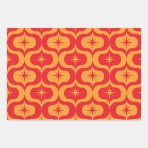 Feuille De Papier Cadeau Explosion atomique sur fond rouge et orange à moti