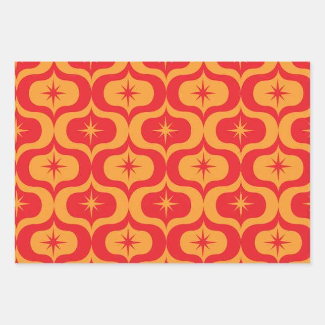 Feuille De Papier Cadeau Explosion atomique sur fond rouge et orange à moti (Devant)
