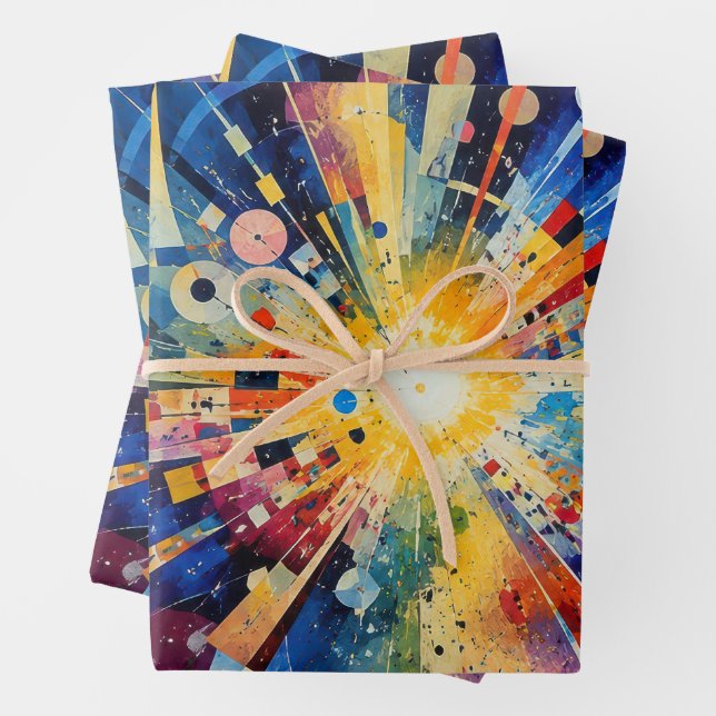 Feuille De Papier Cadeau Explosion Géométrique Cosmique Abstrait (En situation)