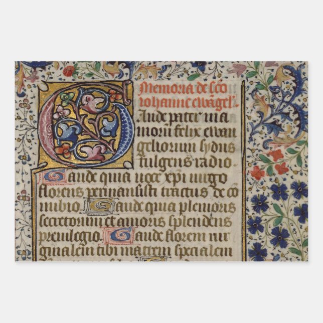 Feuille De Papier Cadeau exquis manuscrits enluminés médiévaux (Devant)