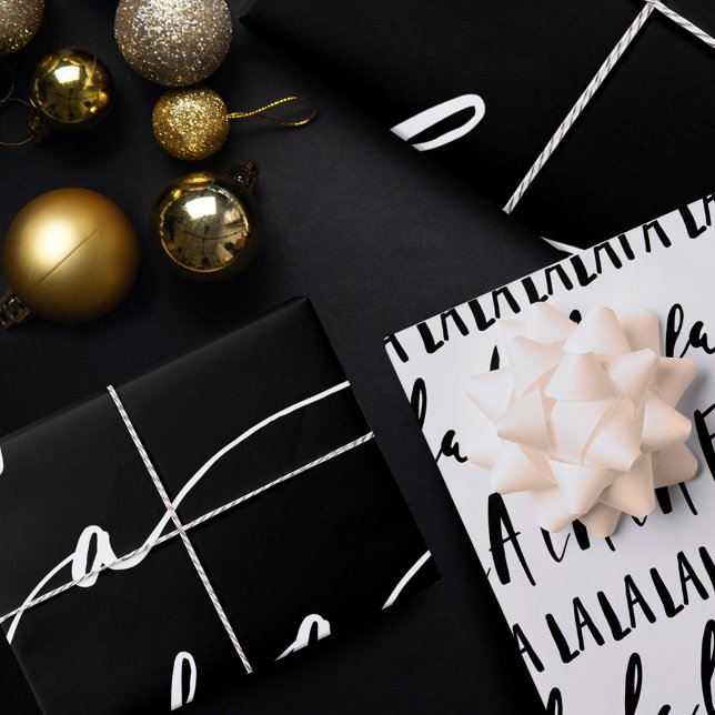Feuille De Papier Cadeau FA LA Black & White Chic Script Noël Carol (FA LA LA Black & White Chic Script Christmas Carol Wrapping Paper Sheets)