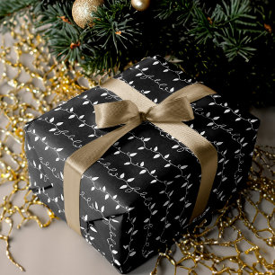 Feuille De Papier Cadeau Fa La Christmas String Lights Black white & Gold