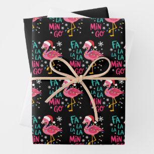 Feuille De Papier Cadeau Fa La La La Mingo Noël Flamant Rose Amant