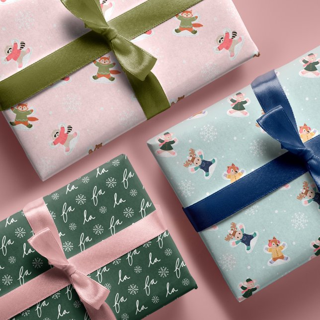 Feuille De Papier Cadeau Fa La La Snow Angel Bois Animaux Plaisir Hiver (Fa La La Snow Angel Woodland Animals Fun Winter Wrapping Paper Sheets)