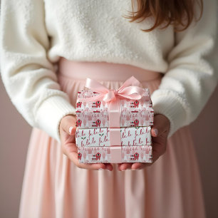 Feuille De Papier Cadeau Fa La Pink Vintage Noël Arbre Paysage Ferme