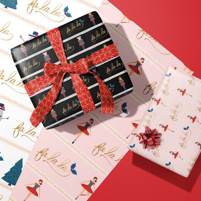 Feuille De Papier Cadeau Fa moderne La La Christmas Nutcracker Caractères (Modern Fa La La Christmas Nutcracker Characters Wrapping Paper Sheets)