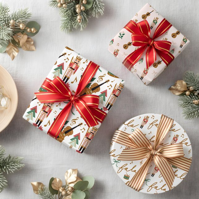 Feuille De Papier Cadeau Fa Whimsical moderne La La Nutcracker Noël (Modern Whimsical Fa La La Nutcracker Christmas Wrapping Paper Sheets)