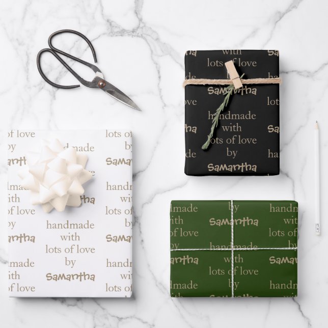 Feuille De Papier Cadeau Fabriqué à la main avec beaucoup d'amour Or Blanc  (Recto)