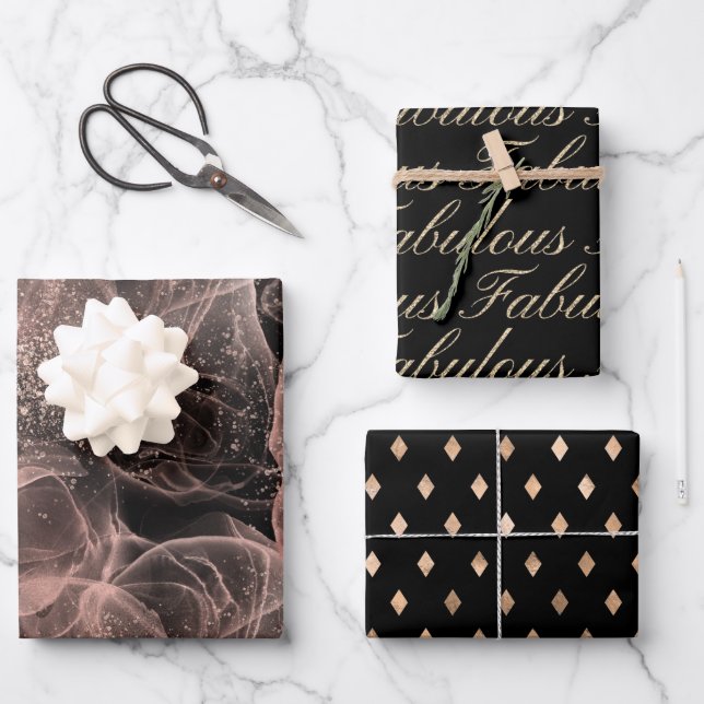 Feuille De Papier Cadeau Fabrique Black Gold Dusty Rose Motif Abstrait (Recto)