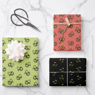 Feuille De Papier Cadeau Face monstre d'Halloween sot - orange/noir/vert