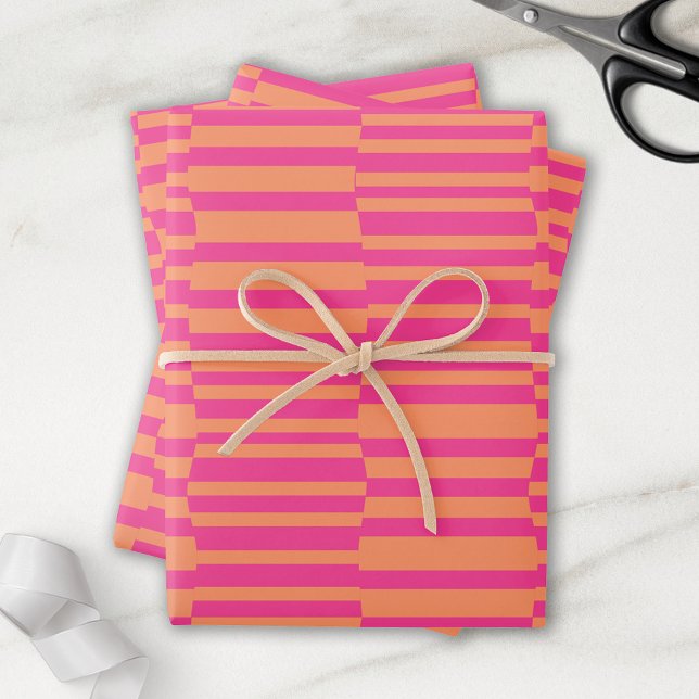 Feuille De Papier Cadeau Fâcheux rayures rose et orange (Créateur téléchargé)