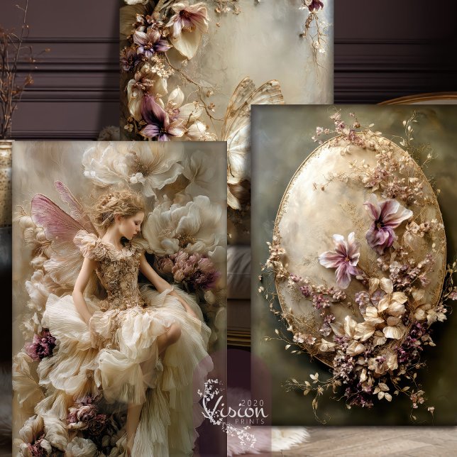 Feuille De Papier Cadeau Fairy Ethereal Fantasy Butterfly Botanical (Ethereal Fairy and Botanical Mix and Match Set Heavy Weight Decoupage & Craft)