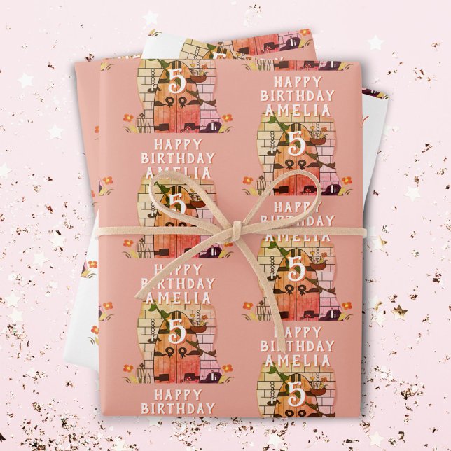 Feuille De Papier Cadeau Fairy Tale Door Dessin Fleur Girl Joyeux Anniversa (Créateur téléchargé)