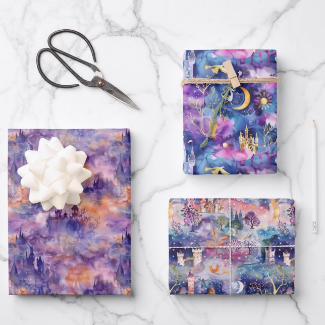 Feuille De Papier Cadeau Fairyland Castles Purple (Recto)