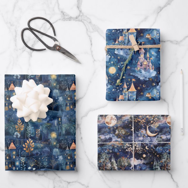 Feuille De Papier Cadeau Fairyland Landscape Navy Blue Night  (Recto)