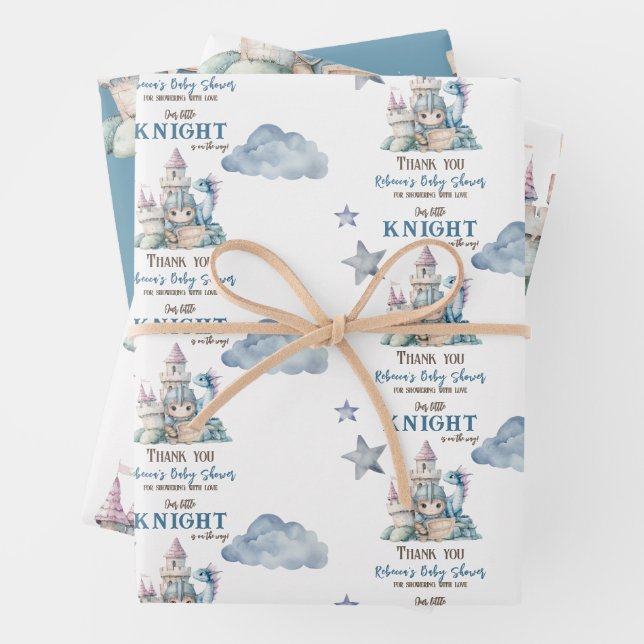 Feuille De Papier Cadeau Fairytale Dreamy Dragon Blue Knight Baby shower (En situation)