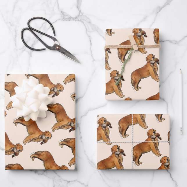 Feuille De Papier Cadeau Faisan Golden Retriever (Recto)