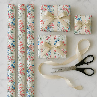 Feuille De Papier Cadeau Faisceau d'emballage de fleurs sauvages aquarelle