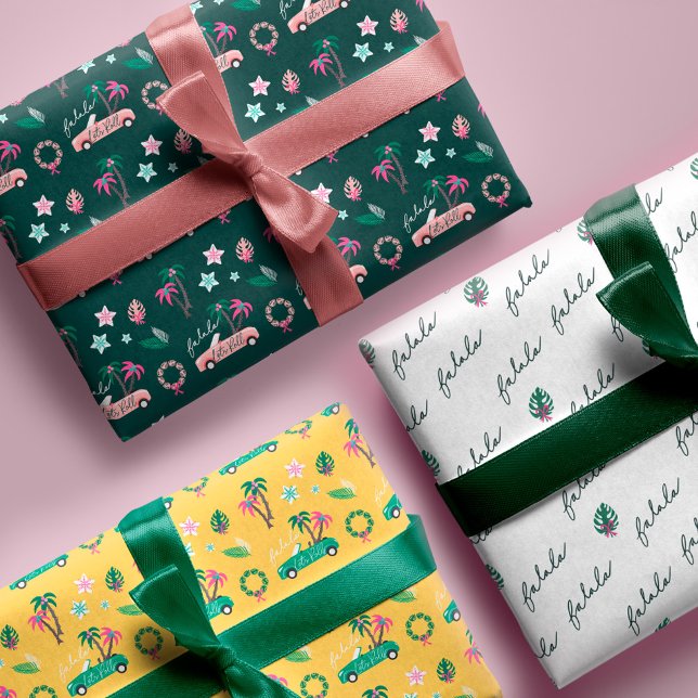 Feuille De Papier Cadeau Fala de Noël Tropical Lets Roll Rose Convertible (Tropical Christmas Fala Lets Roll Pink Convertible Wrapping Paper Sheet)