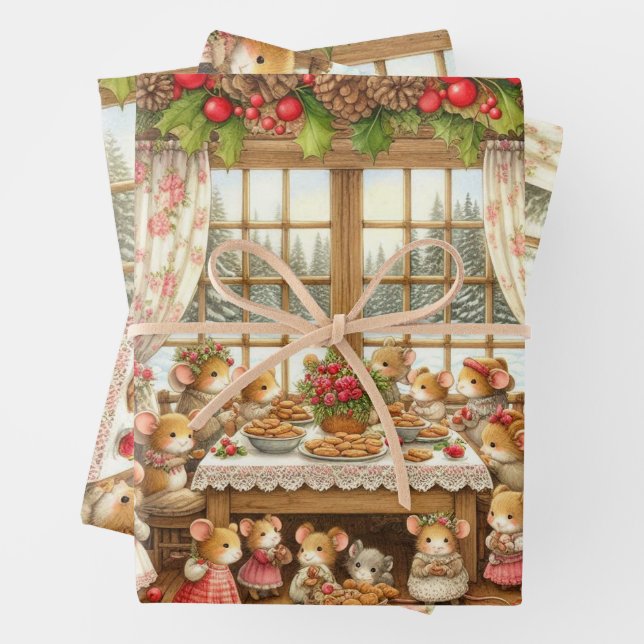 Feuille De Papier Cadeau Famille de Noël de mouses (En situation)